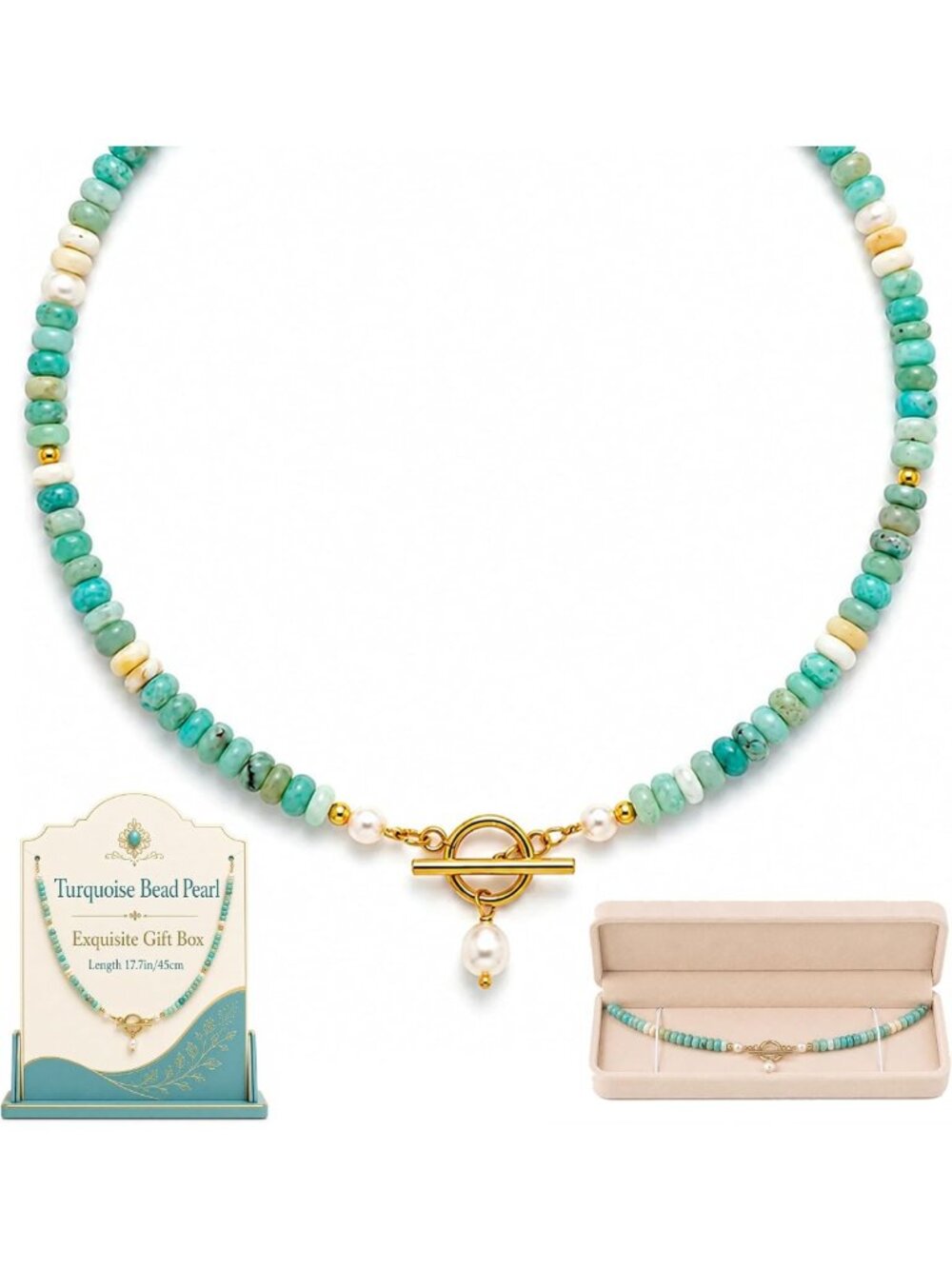 Dainty Handmade Turquoise Necklace with Natural Pearls - Perfect Gift for Her